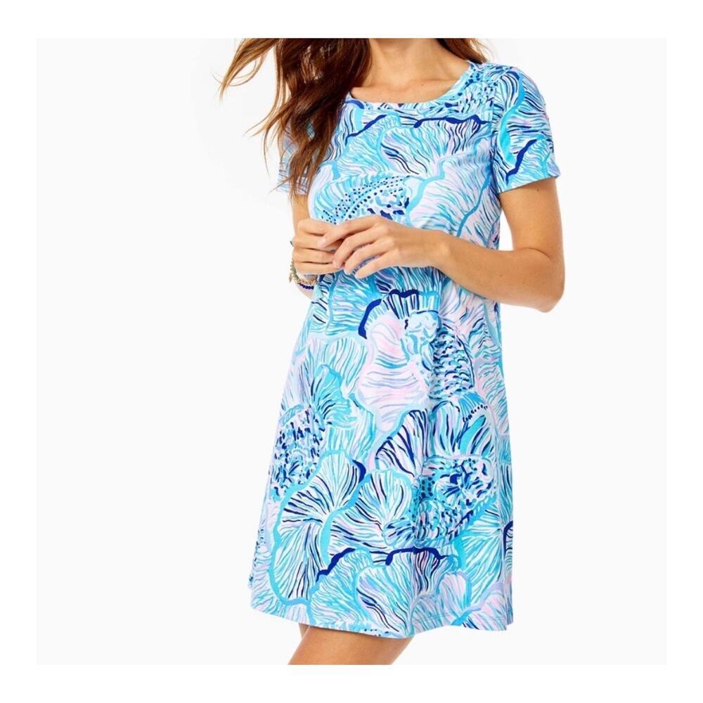 Lilly Pulitzer Cody T-Shirt Dress in "Fishful Thinking" Print Blue Pink Sz S